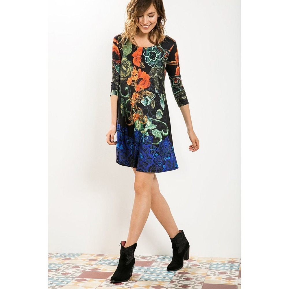 Desigual Christian Lacroix Nurfi Floral A-Line Mini Dress Black Floral L Large